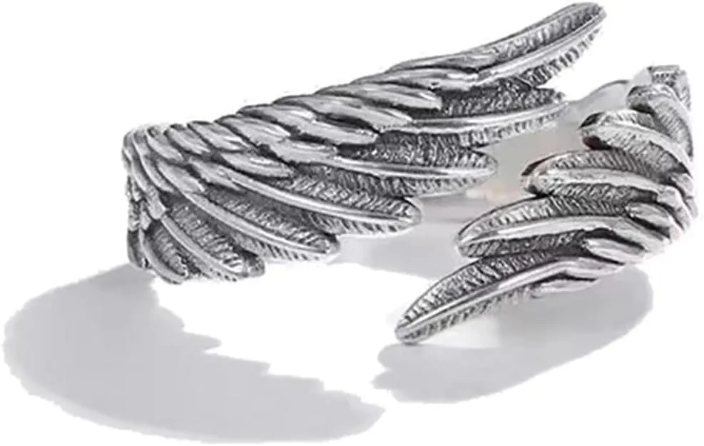 Punk Wing Ring for Women Men Vintage Angel Devil Wings Ring Openable Adjustable Silver Wings Rings Birthday Party Friendship Couple Jewelry