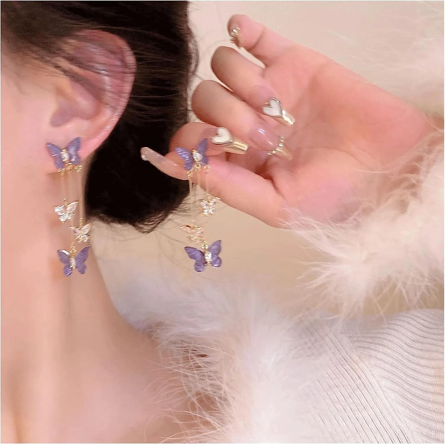 Purple Butterfly Earrings Crystal Rhinestone Drop Earrings Tassel Style Zircon Earring for Women Long Wedding Jewelry for Women