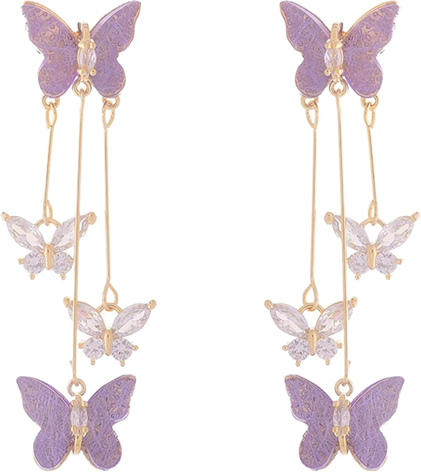 Purple Butterfly Earrings Crystal Rhinestone Drop Earrings Tassel Style Zircon Earring for Women Long Wedding Jewelry for Women