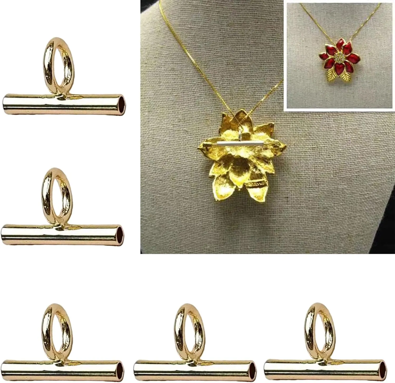 PURPLELILY Convertible Necklace and Brooch Adapter Pin to Pendant Converters Jewelry Accessories Alloy Material for Brooch Necklace, 13mm, Metal, Gold