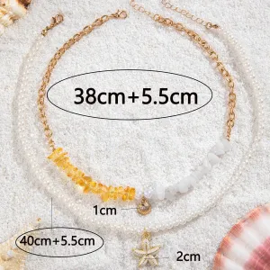 Q&D&S Beach shell necklace Layering Starfish necklace Summer fashion jewelry Handmade beaded for Women