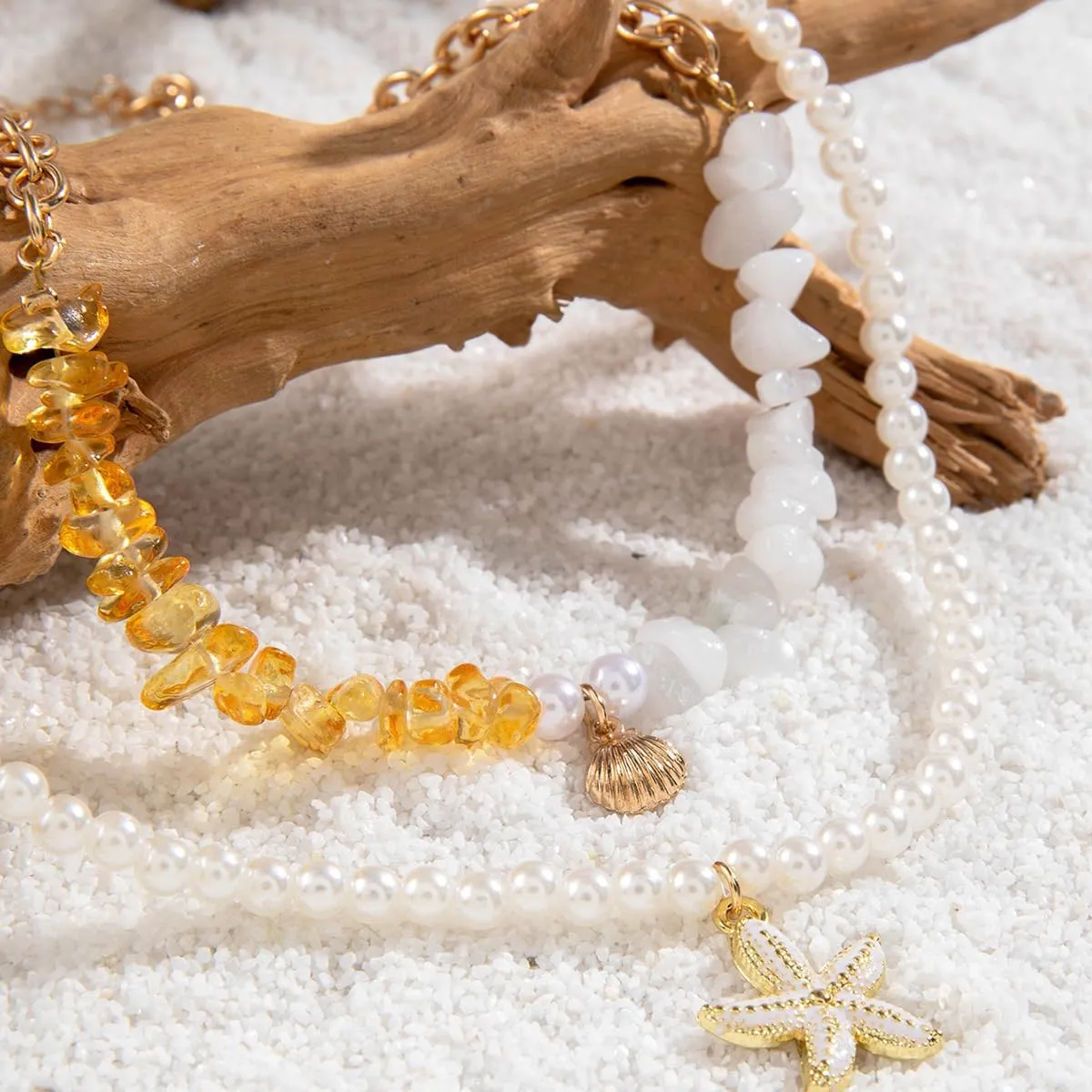 Q&D&S Beach shell necklace Layering Starfish necklace Summer fashion jewelry Handmade beaded for Women