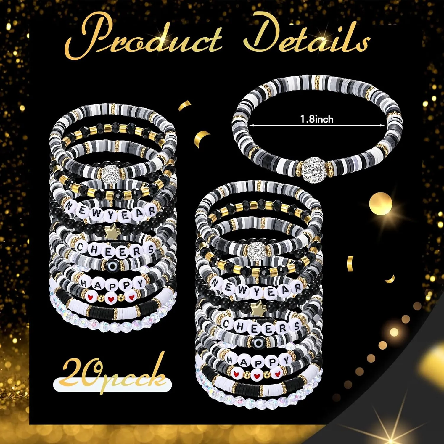 Quelay 20 Pcs Beaded Bracelets Charms Stretch Bracelets Festival Bulk Jewelry for Women Friendship Party Gifts