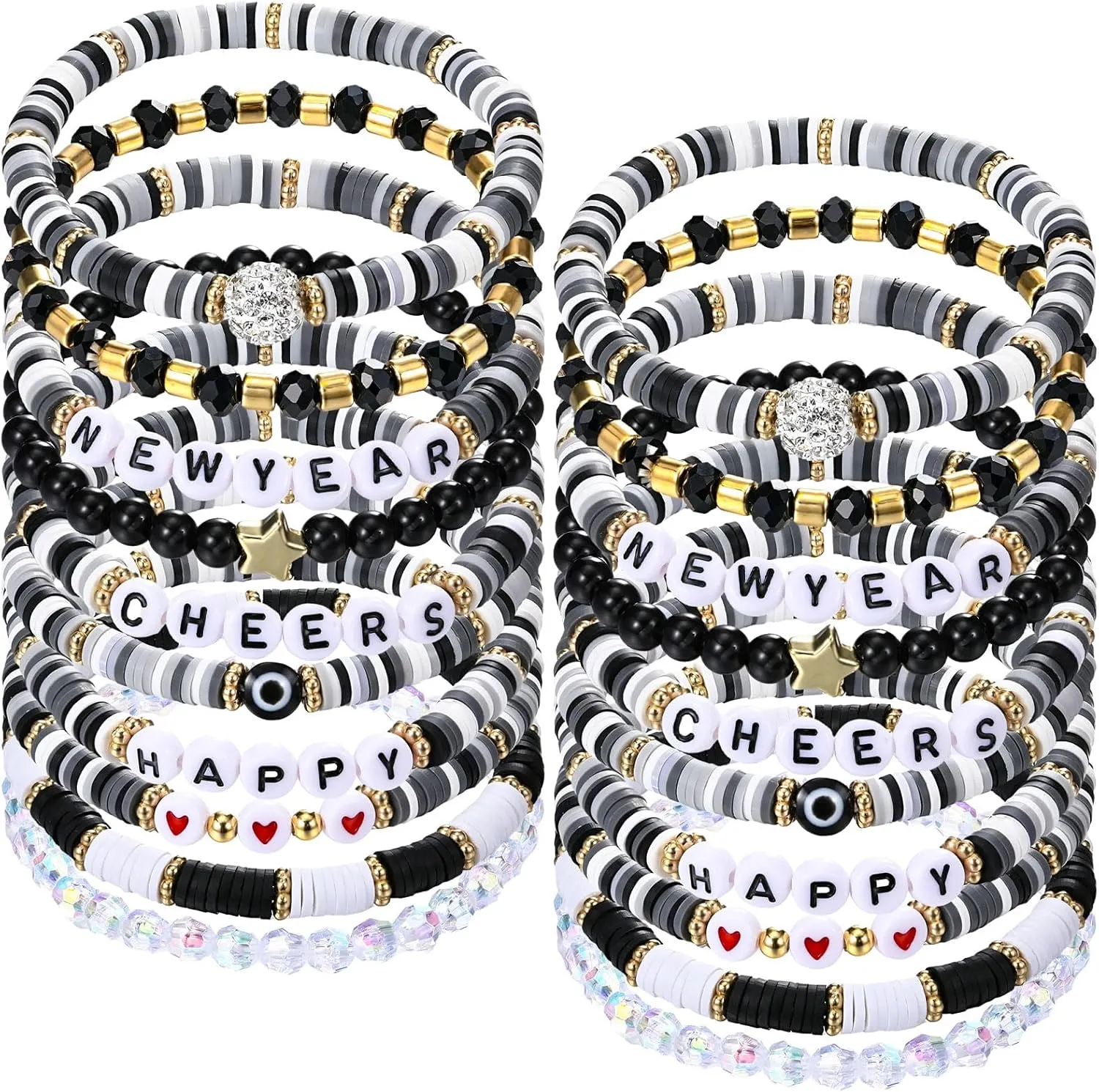 Quelay 20 Pcs Beaded Bracelets Charms Stretch Bracelets Festival Bulk Jewelry for Women Friendship Party Gifts