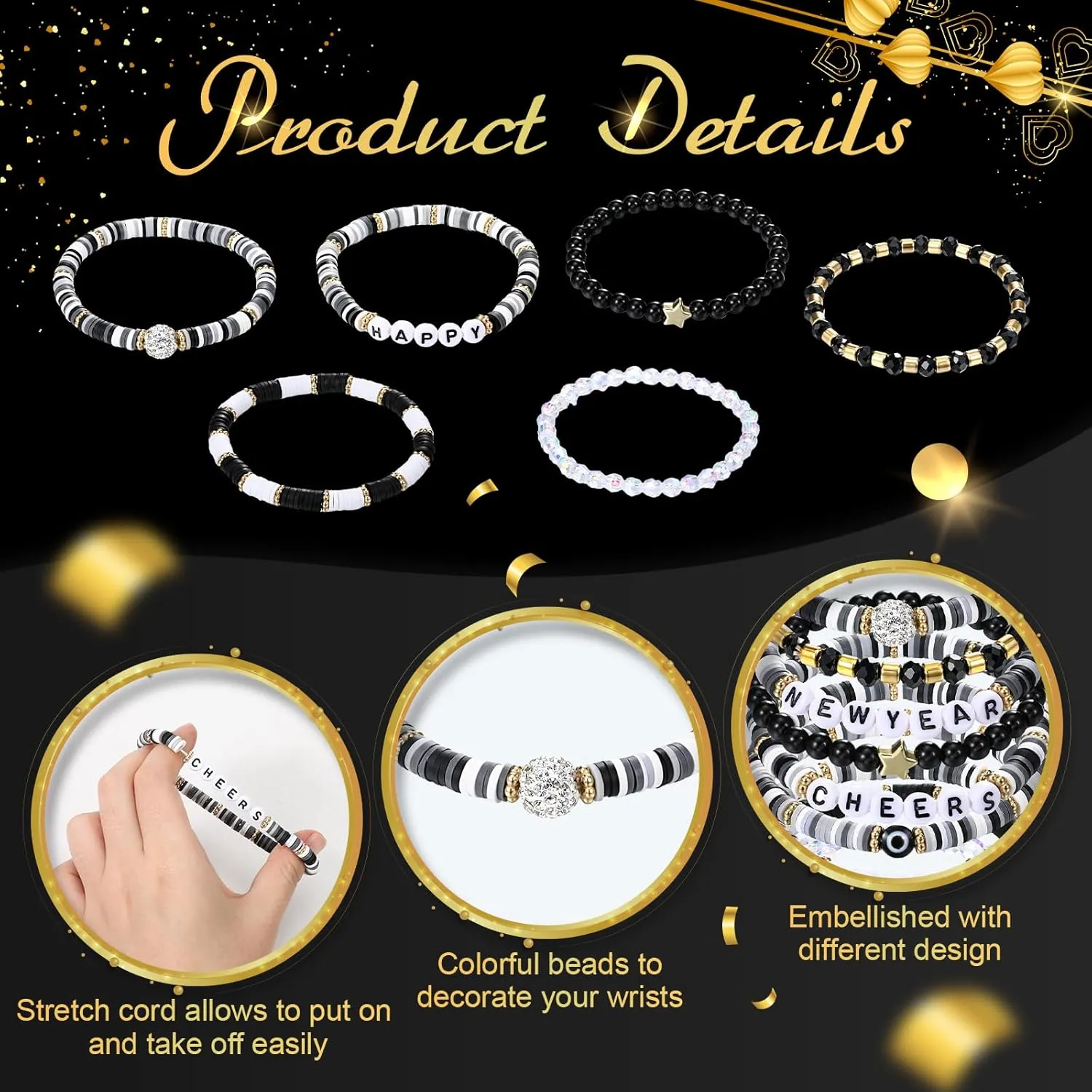 Quelay 20 Pcs Beaded Bracelets Charms Stretch Bracelets Festival Bulk Jewelry for Women Friendship Party Gifts