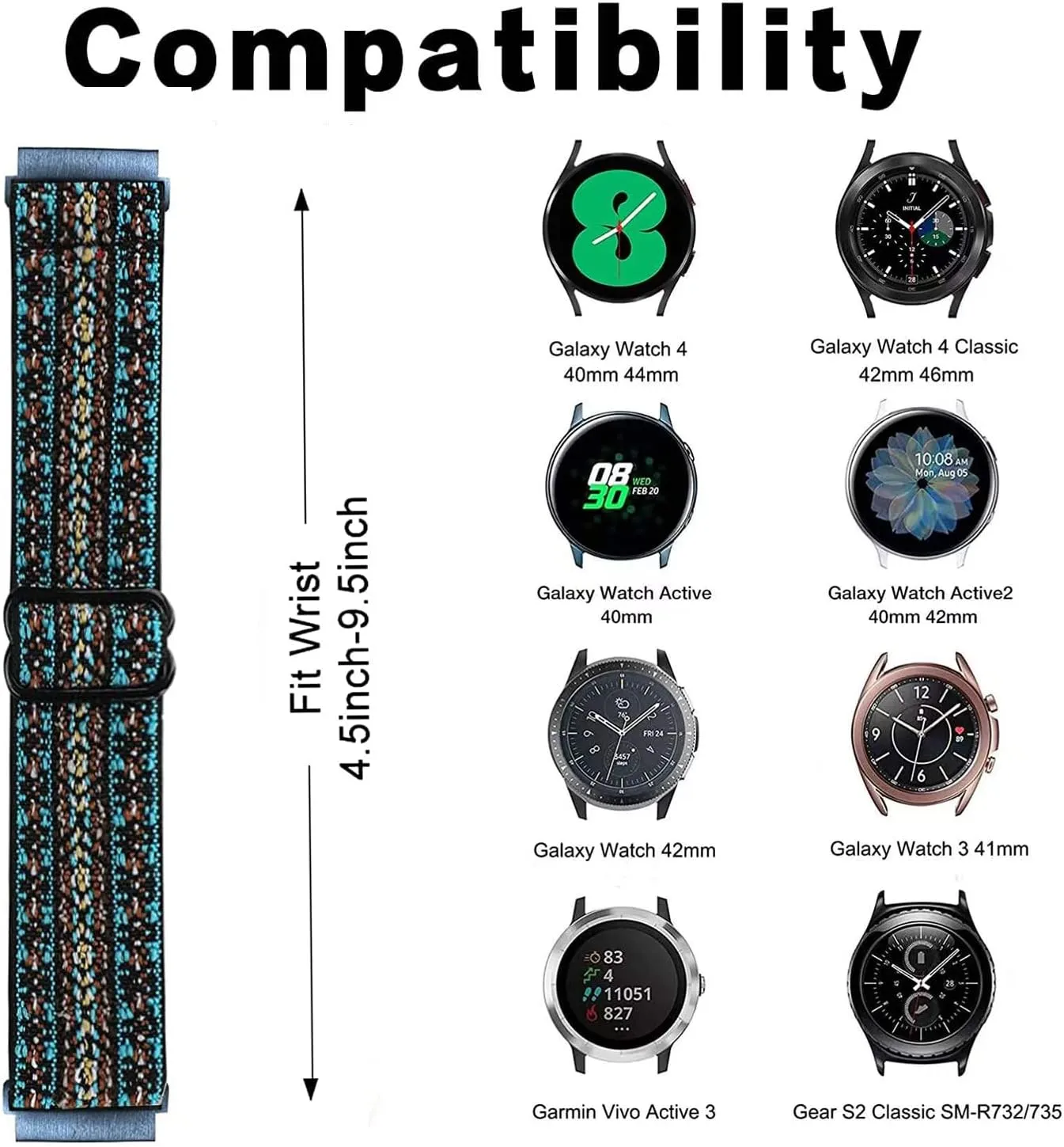 Quick Release Adjustable Stretchy Watch Band - Choice of Width - 18mm, 19mm, 20mm, 22mm Elastic Watch Straps Solo Loop Sport Nylon Replacement Wristband