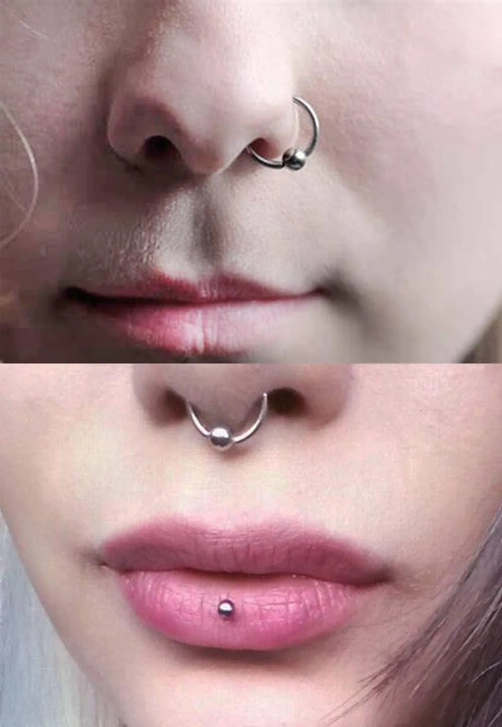 QWALIT Fake Nose Ring Gold Fake Septum Ring Hoop Silver Faux Septum Piercing Clip on Lip Ring Stick on Nose Stud Non Piercing Ear Earring Cuffs Gold Lip Cuff Non Pierced