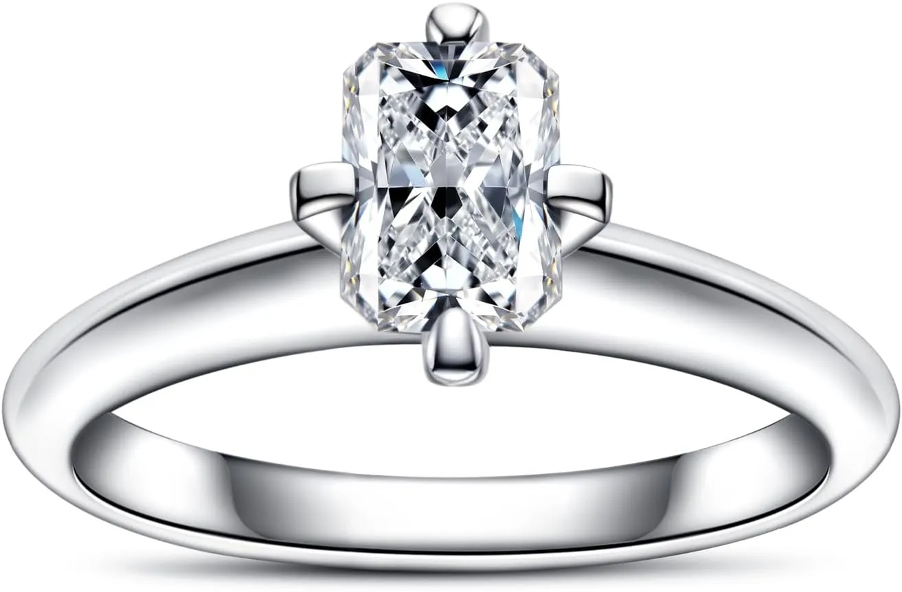 Radiant/Emerald Cut Moissanite Wedding Engagement Ring 1.3/1.6cttw D Color VVS1 Clarity 925 Sterling Silver 3 Stones Promise Anniversary Rings for Women with Certificate