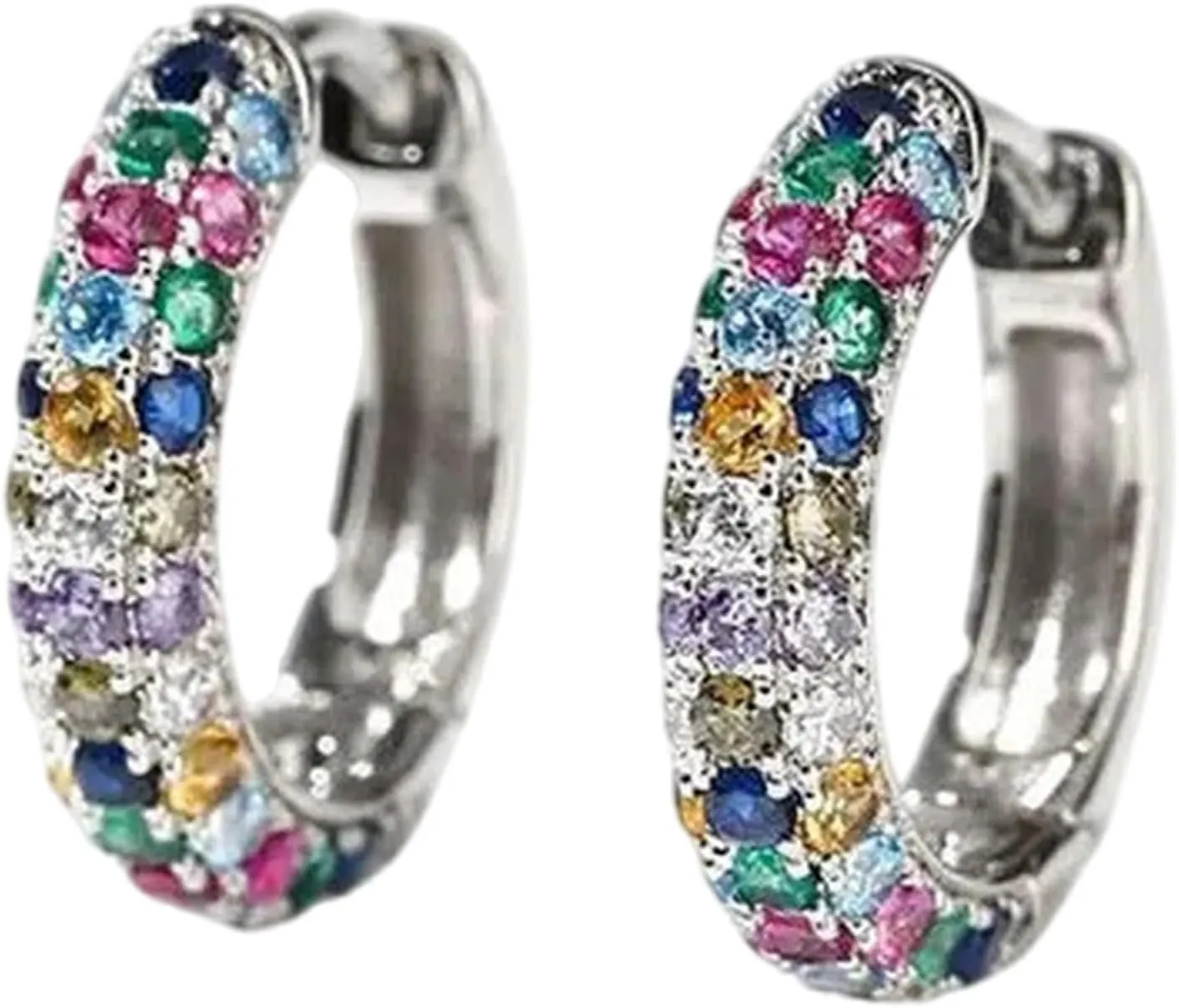 Rainbow Cubic Zirconia Ladies Ear Cuffs Fashion Hoop Earrings with Sparkling Rhinestones Inlay Trendy Women Jewelry