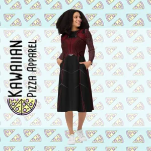READY-to-SHIP FLAW [M] Scarlet Witch Inspired All-over print long sleeve midi dress