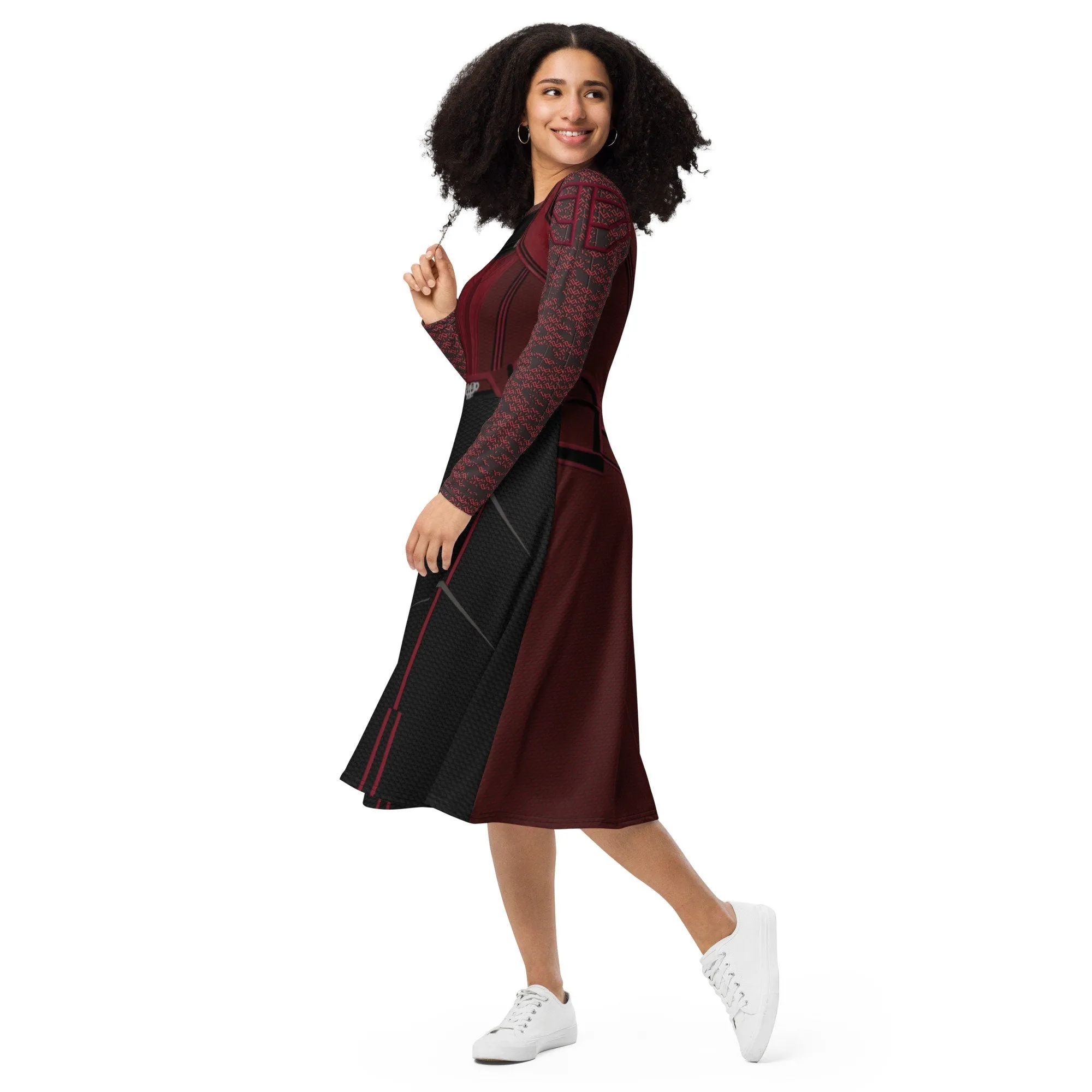 READY-to-SHIP FLAW [M] Scarlet Witch Inspired All-over print long sleeve midi dress
