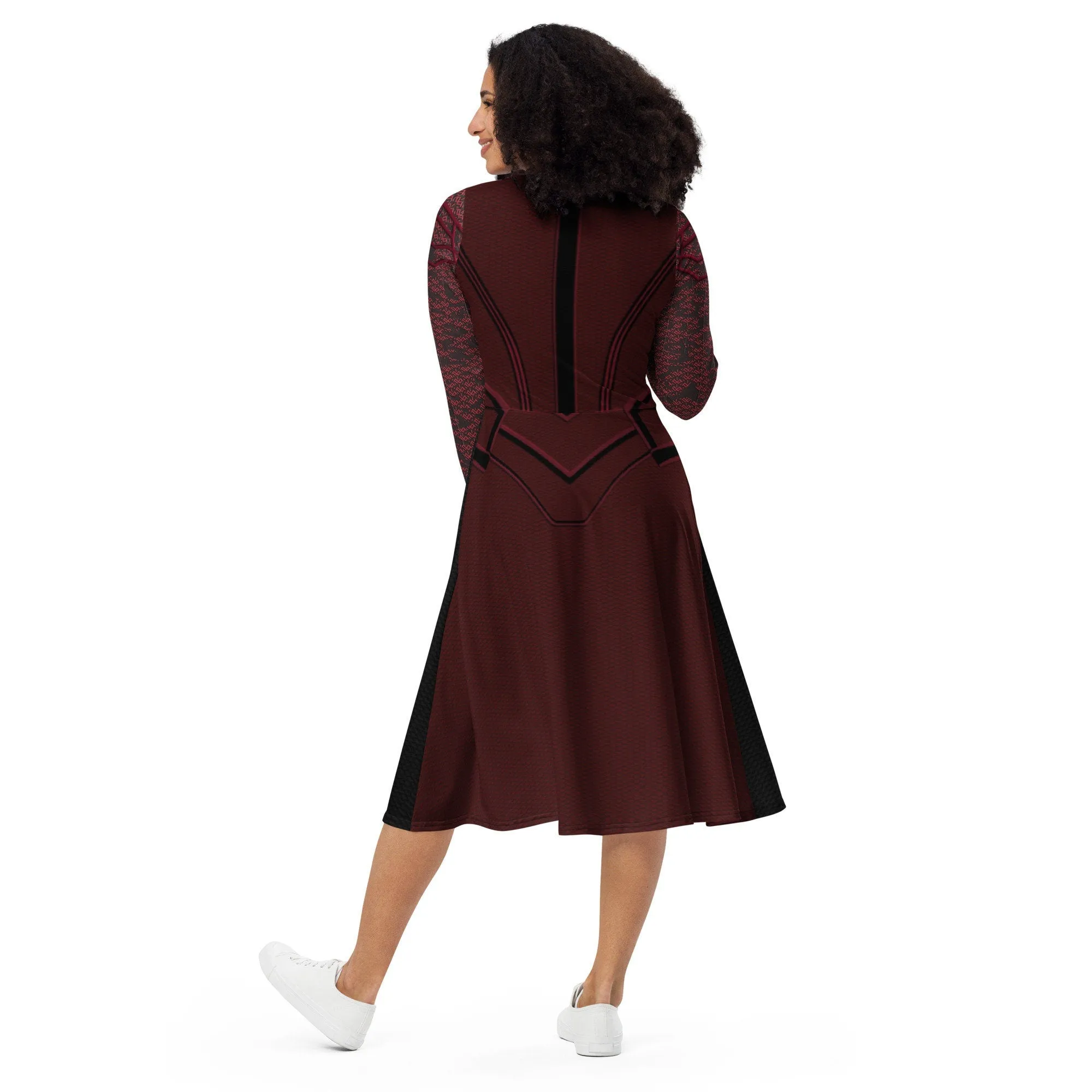 READY-to-SHIP FLAW [M] Scarlet Witch Inspired All-over print long sleeve midi dress