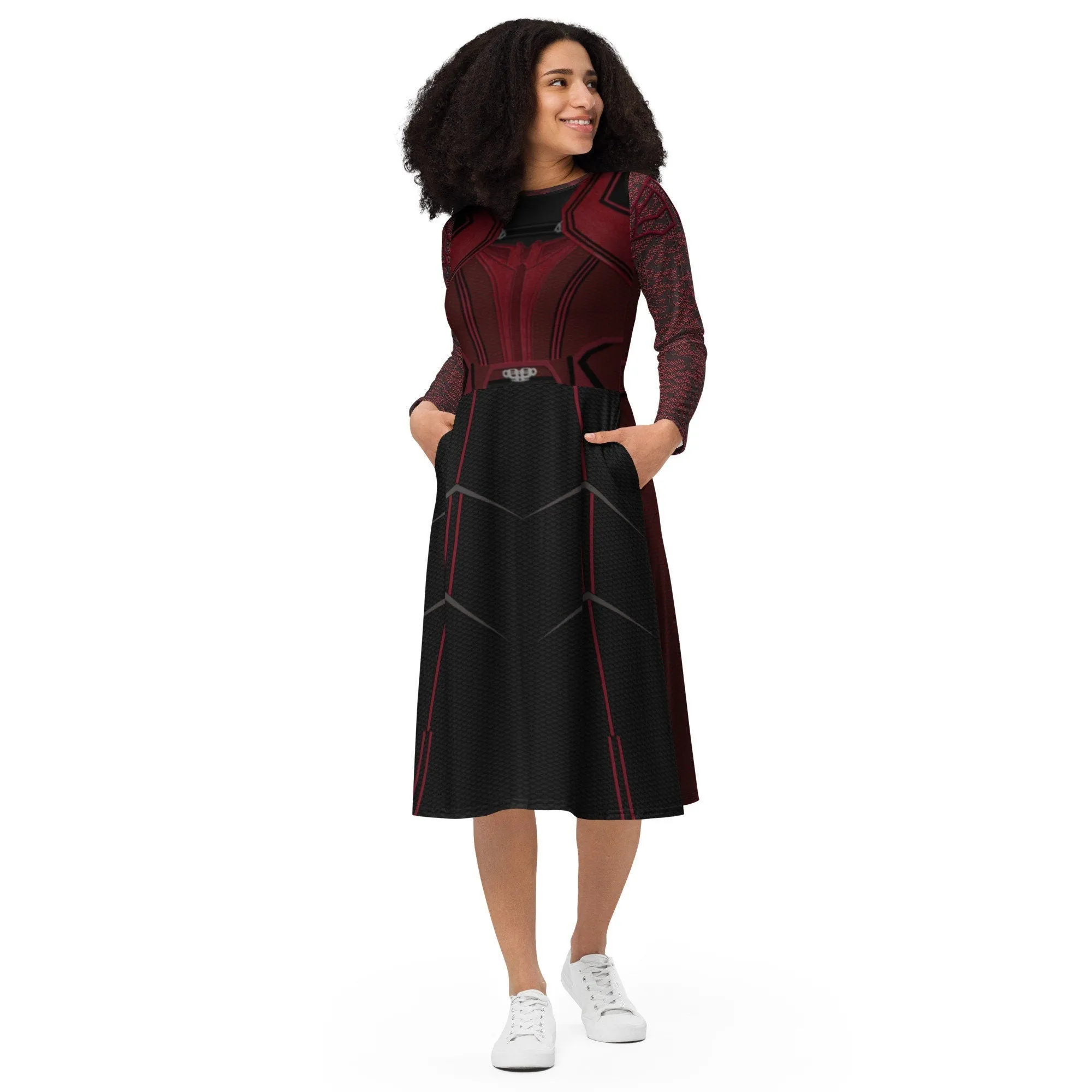 READY-to-SHIP FLAW [M] Scarlet Witch Inspired All-over print long sleeve midi dress