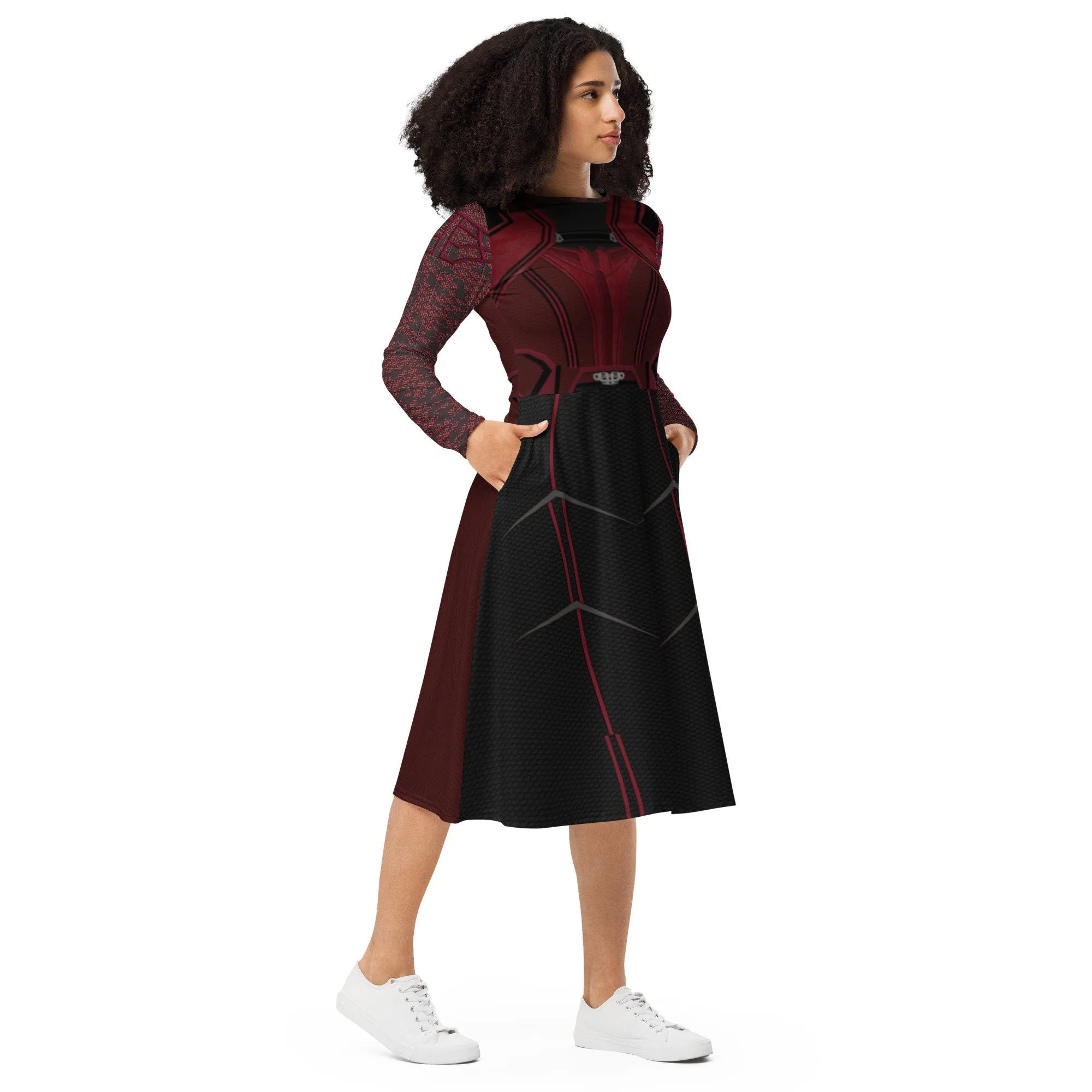 READY-to-SHIP FLAW [M] Scarlet Witch Inspired All-over print long sleeve midi dress