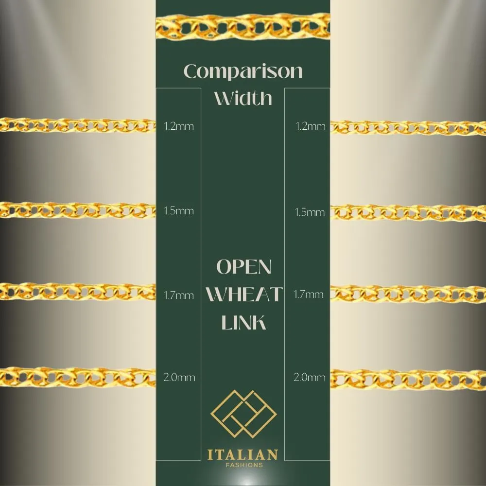 REAL Solid 14K or 10K Yellow Gold 1.50mm,1.7mm, 2.0mm Flat Open Wheat Spiga Chain Necklace with Lobster Claw Clasp | Multiple Lengths Available | Men Women | MADE IN ITALY