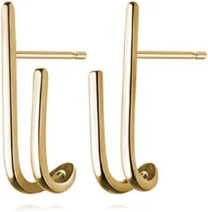Reffeer Solid 925 Sterling Silver Bar Open Hoop Earrings Huggie Studs for Women Teens Bar Half Hoop Earrings Huggie