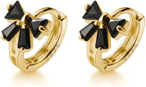 Reffeer Solid 925 Sterling Silver Bow Hoop Earrings Huggie for Women Teens Black CZ Bowknot Hoop Earrings Ribbon Cartilage Huggie