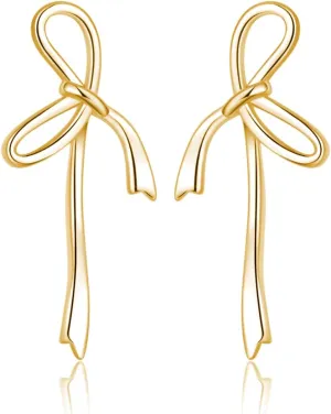 Reffeer Solid 925 Sterling Silver Bow Stud Earrings Ribbon for Women Teens Bowknot Stud Earrings Drops