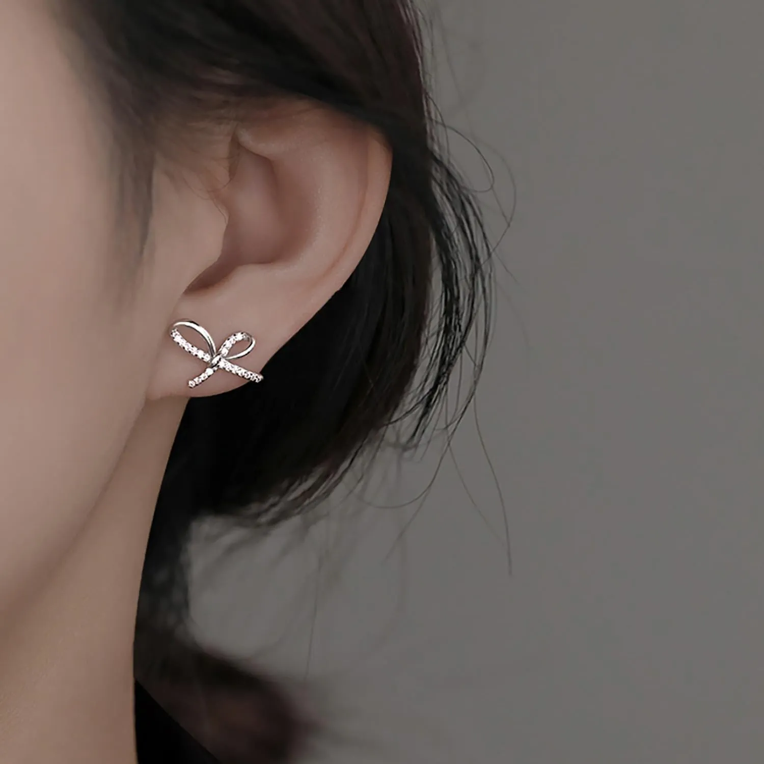 Reffeer Solid 925 Sterling Silver Bow Studs Earrings for Women Teens CZ Bow Post Studs Earrings