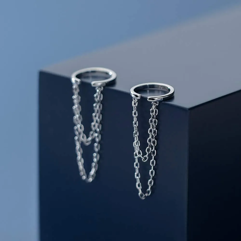 Reffeer Solid 925 Sterling Silver Cuff Earrings Chain for Women Cartilage Wrap Earrings Helix Cuffs