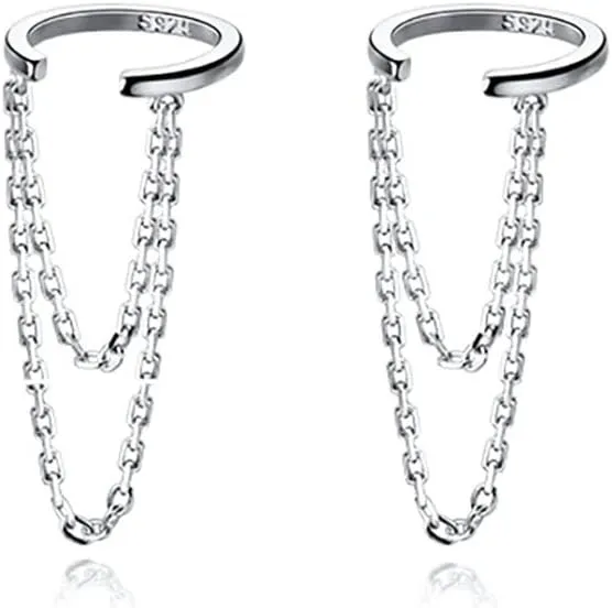 Reffeer Solid 925 Sterling Silver Cuff Earrings Chain for Women Cartilage Wrap Earrings Helix Cuffs