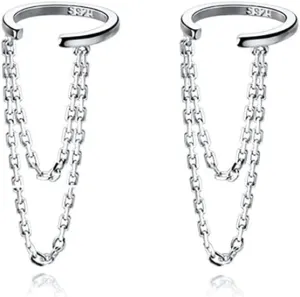 Reffeer Solid 925 Sterling Silver Cuff Earrings Chain for Women Cartilage Wrap Earrings Helix Cuffs