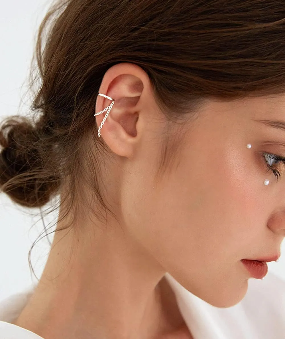 Reffeer Solid 925 Sterling Silver Cuff Earrings Chain for Women Cartilage Wrap Earrings Helix Cuffs