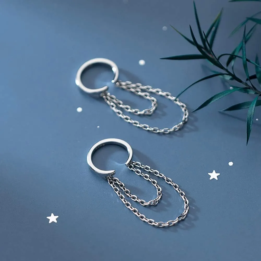 Reffeer Solid 925 Sterling Silver Cuff Earrings Chain for Women Cartilage Wrap Earrings Helix Cuffs