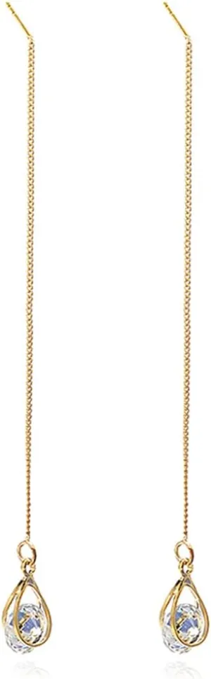 Reffeer Solid 925 Sterling Silver CZ Droplet Chain Dangle Earrings for Women Teens Tassel Dangle Earrings Threader