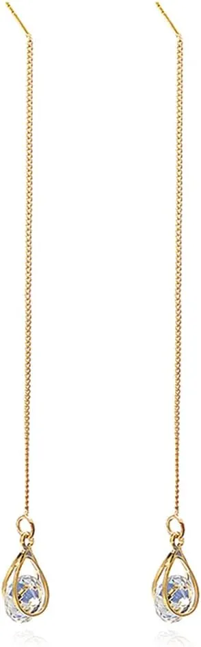 Reffeer Solid 925 Sterling Silver CZ Droplet Chain Dangle Earrings for Women Teens Tassel Dangle Earrings Threader