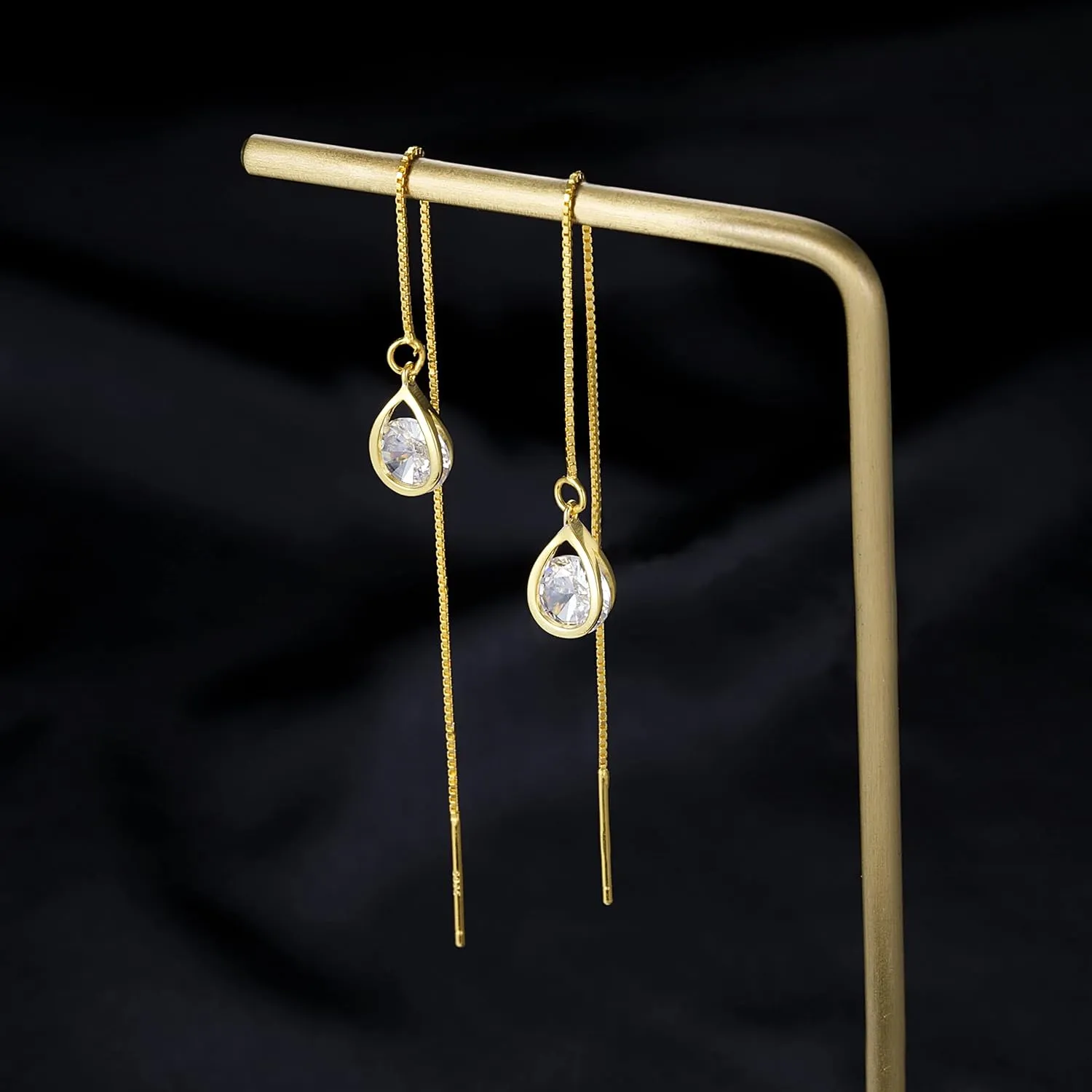 Reffeer Solid 925 Sterling Silver CZ Droplet Chain Dangle Earrings for Women Teens Tassel Dangle Earrings Threader