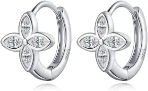 Reffeer Solid 925 Sterling Silver CZ Flower Hoop Earrings Huggie for Women Teens Flower Cartilage Hoop Earrings Helix Earrings