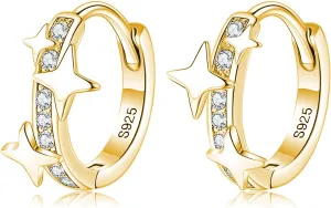Reffeer Solid 925 Sterling Silver CZ Star Hoop Earrings for Women Teens Star Huggie Hoop Earrings Hypoallergenic
