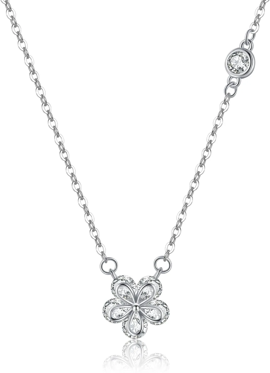 Reffeer Solid 925 Sterling Silver Dainty Flower Choker Necklace for Women Teens CZ Flower Pendant Necklace