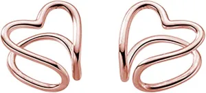 Reffeer Solid 925 Sterling Silver Heart No Piercing Earrings for Women Teens Heart Ear Cuff Earrings Clip on Earrings