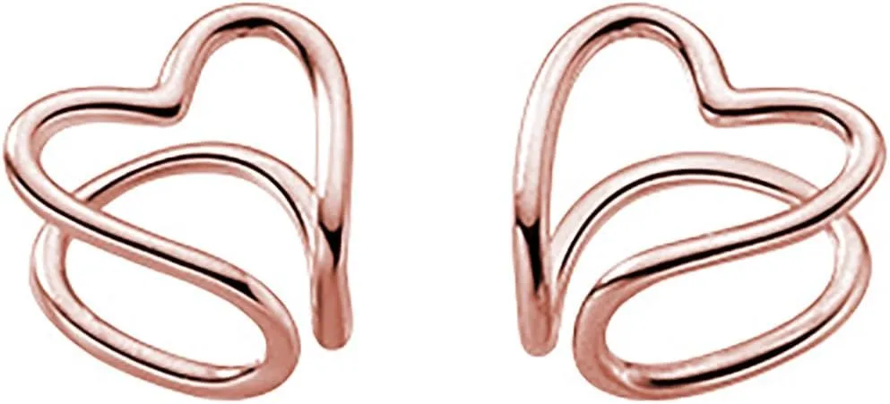 Reffeer Solid 925 Sterling Silver Heart No Piercing Earrings for Women Teens Heart Ear Cuff Earrings Clip on Earrings