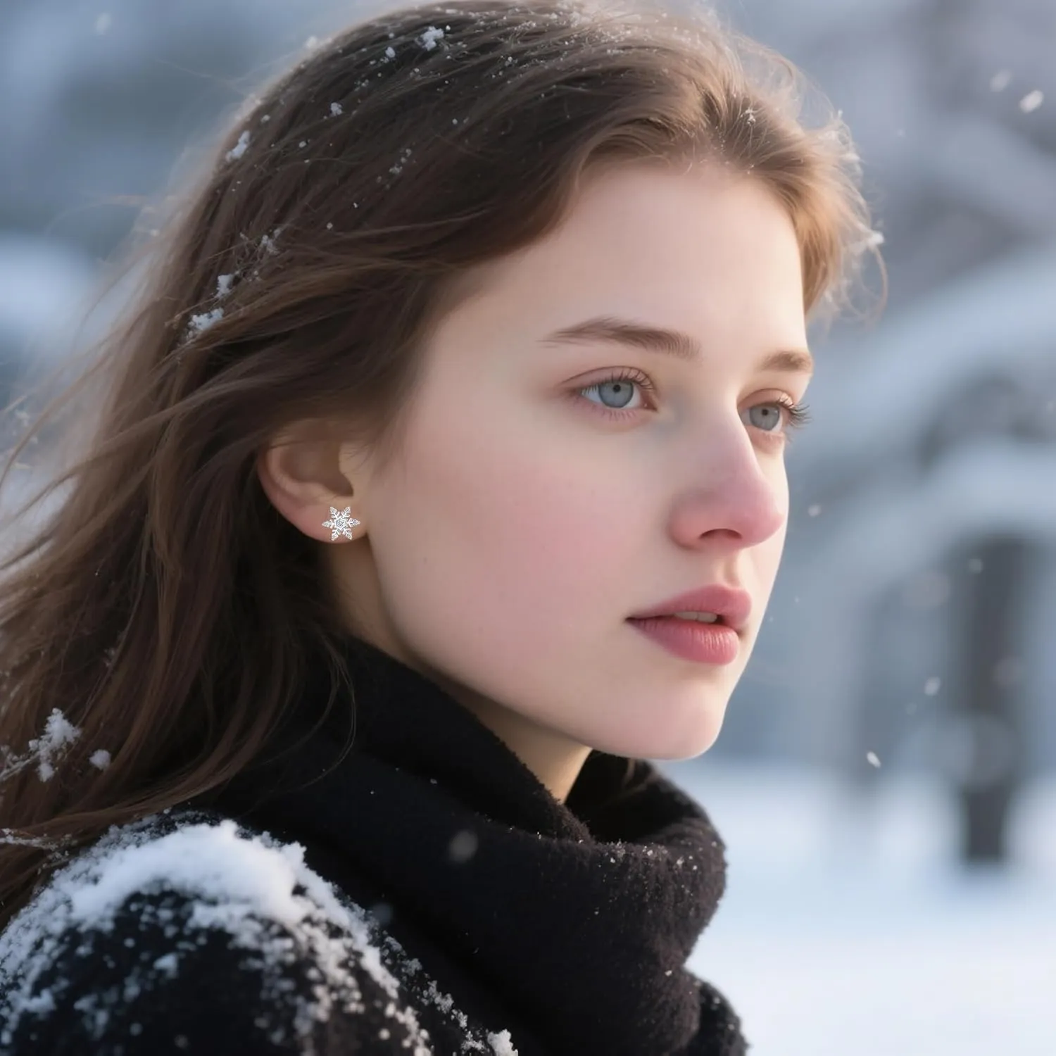 Reffeer Solid 925 Sterling Silver Snowflake Earrings Stud for Women Teen Girls Winter Snowflake Stud Earrings