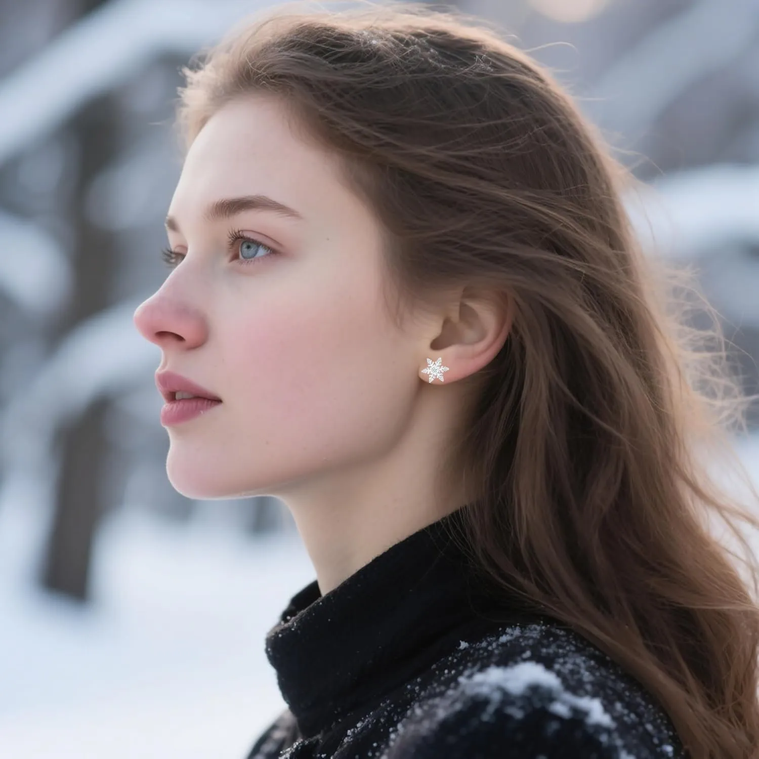 Reffeer Solid 925 Sterling Silver Snowflake Earrings Stud for Women Teen Girls Winter Snowflake Stud Earrings