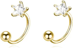 Reffeer Solid 925 Sterling Silver Star Half Hoop Earrings Open Huggie Hoops for Women Teens CZ Star Hoop Earrings Ball Cuffs