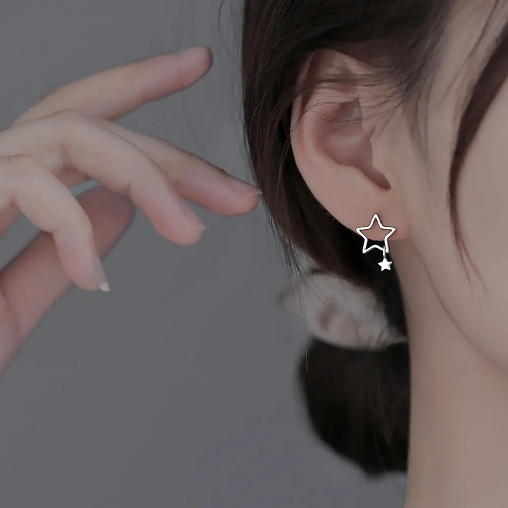 Reffeer Solid 925 Sterling Silver Star Stud Earrings for Women Teens Star Post Stud Earrings Drops