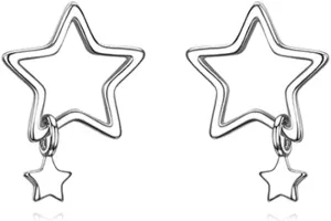 Reffeer Solid 925 Sterling Silver Star Stud Earrings for Women Teens Star Post Stud Earrings Drops