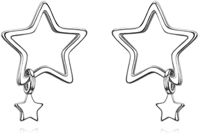 Reffeer Solid 925 Sterling Silver Star Stud Earrings for Women Teens Star Post Stud Earrings Drops