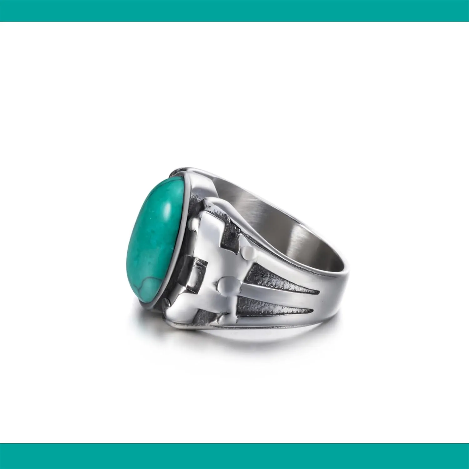 Retro Turquoise Men Rings, Black Onyx Rings for Men Stainless Steel Oval Vintage Mens Jewelry