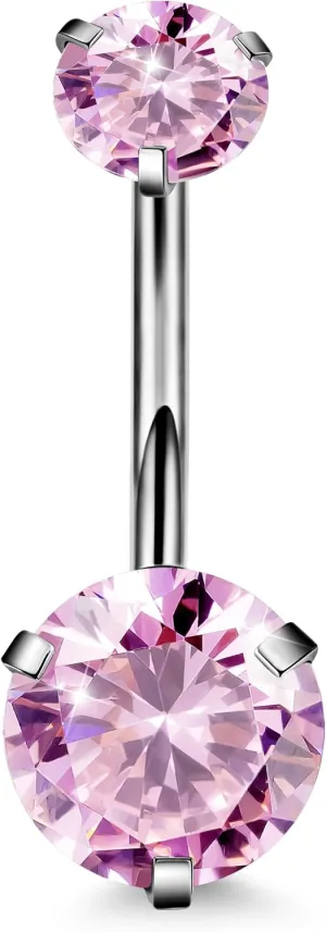 REVOLIA 14G G23 Solid Titanium Belly Button Rings for Women Round CZ Hypoallergenic Belly Rings for sensitive skin Belly Rings Barbell Navel Rings Belly Piercing Jewelry 6-16MM PK-16