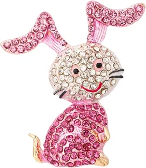 Rhinestone Pink Rabbit Animal Brooch Pin for Women Girls Teens Cute Crystal Cartoon Bunny Brooches Lapel Pins Lucky Decor Dress Accessories Easter Holiday Jewelry Gift for Daughter Niece Pet-Lover