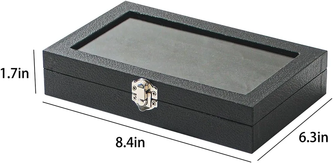 Ring Holder Organizer Box,Jewelry Ring Display Case, Earring Necklace Storage Tray With Top Glass Lid (Black, 30 Slots Ring)