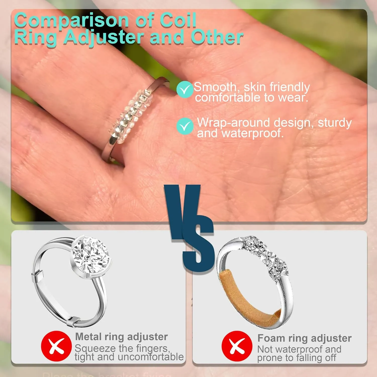 Ring Size Adjuster for Loose Rings - Invisible Ring Guards for Women Loose Rings,12Pcs-4 Sizes,Transparent Spiral Silicone Ring Sizers Set,Perfect for Engagement Ring (Clear)