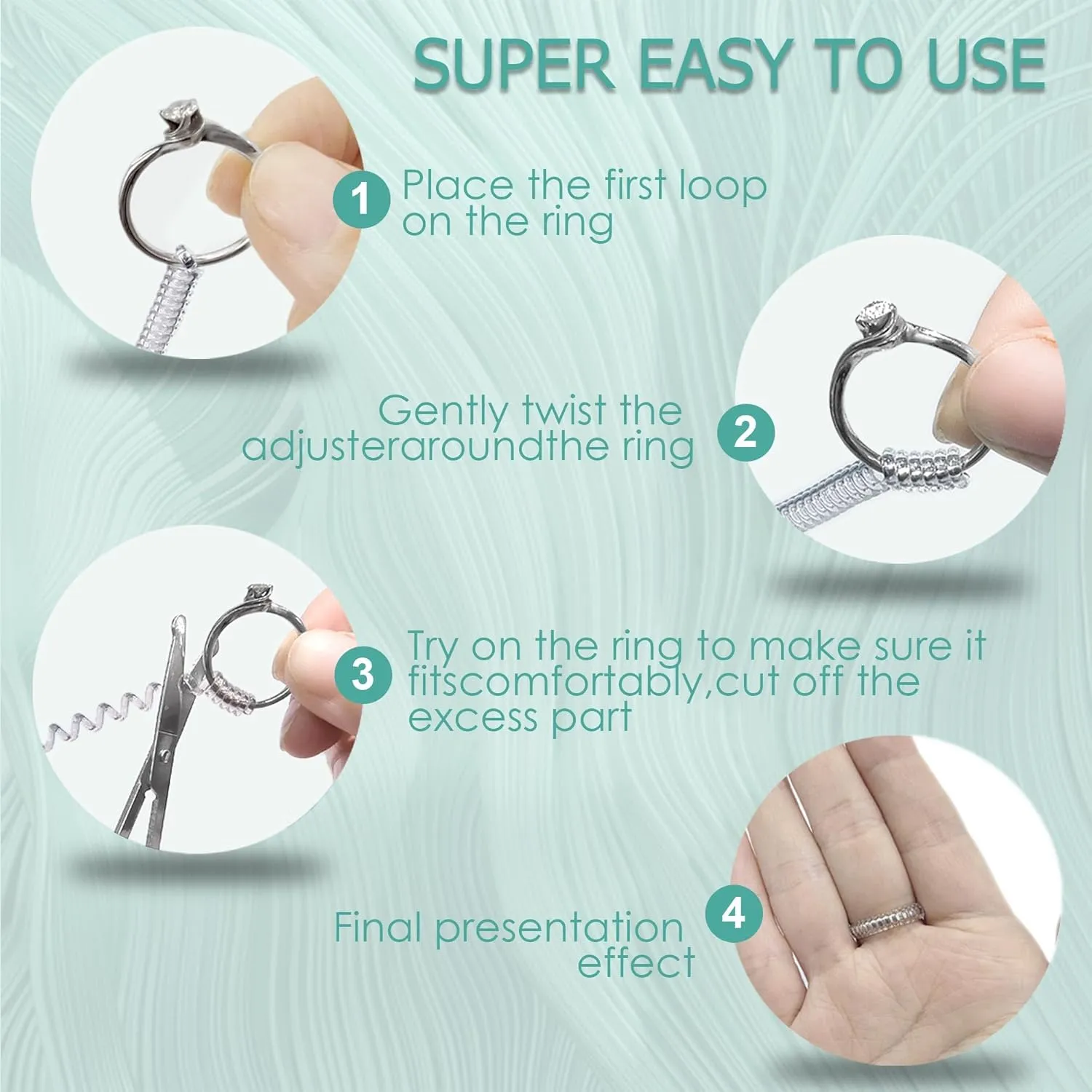 Ring Size Adjuster for Loose Rings - Invisible Ring Guards for Women Loose Rings,12Pcs-4 Sizes,Transparent Spiral Silicone Ring Sizers Set,Perfect for Engagement Ring (Clear)