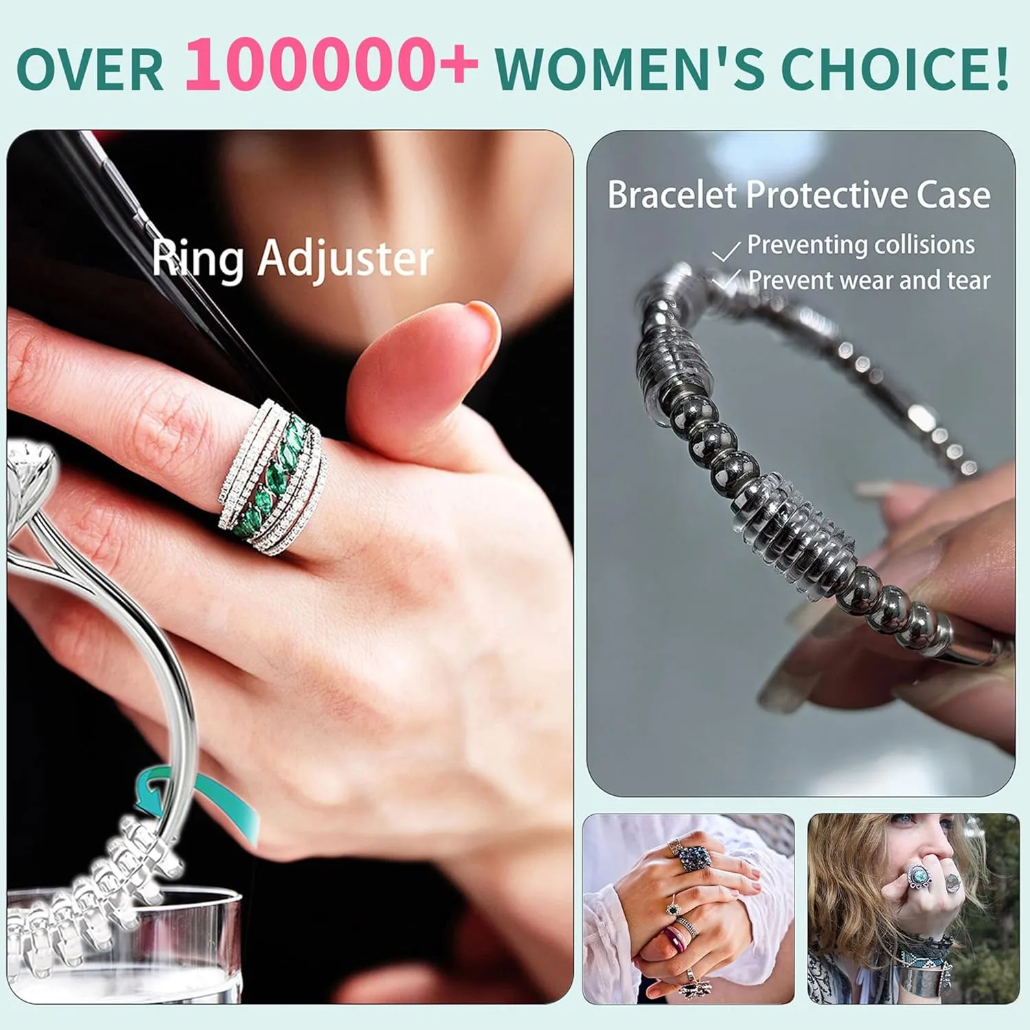 Ring Size Adjuster for Loose Rings - Invisible Ring Guards for Women Loose Rings,12Pcs-4 Sizes,Transparent Spiral Silicone Ring Sizers Set,Perfect for Engagement Ring (Clear)