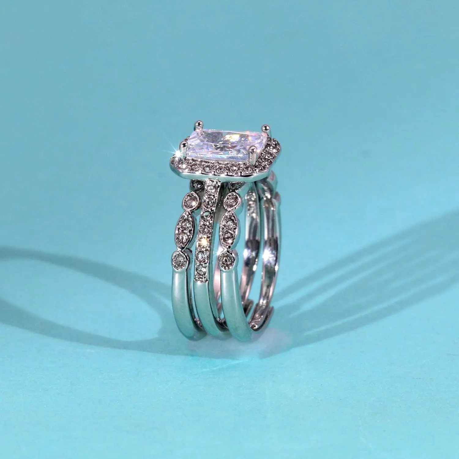ringheart Couple Rings 4pcs Matching Rings 1ct AAA CZ White Gold Plated Women Wedding Ring Sets for Him and Her